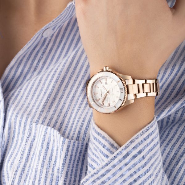 Pacific Wave Ladies Watch  –  Rose Gold Stainless Steel Case & Bracelet with Silver-White Dial 3