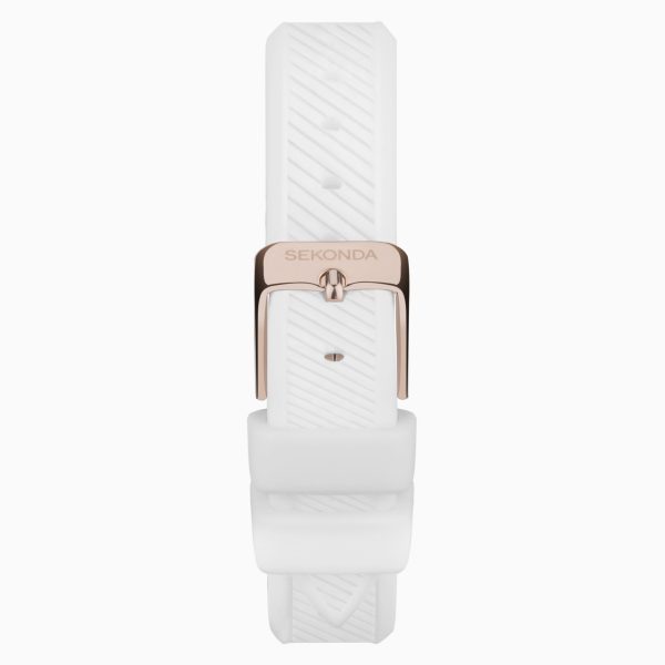 Pacific Wave Ladies Watch  –  Rose Gold Stainless Steel Case & White Silicone Strap with Silver-White Dial 2