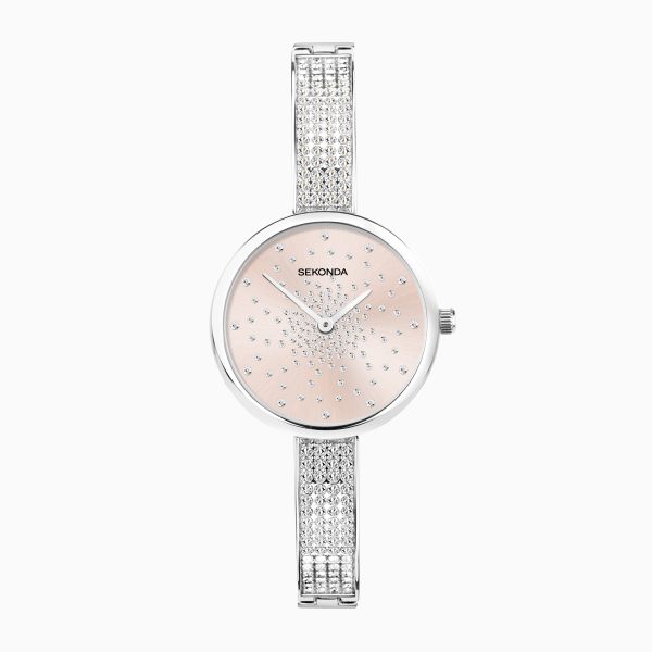 Celeste Starlet Ladies Watch  –  Silver Alloy Case & Bracelet with Pink Dial