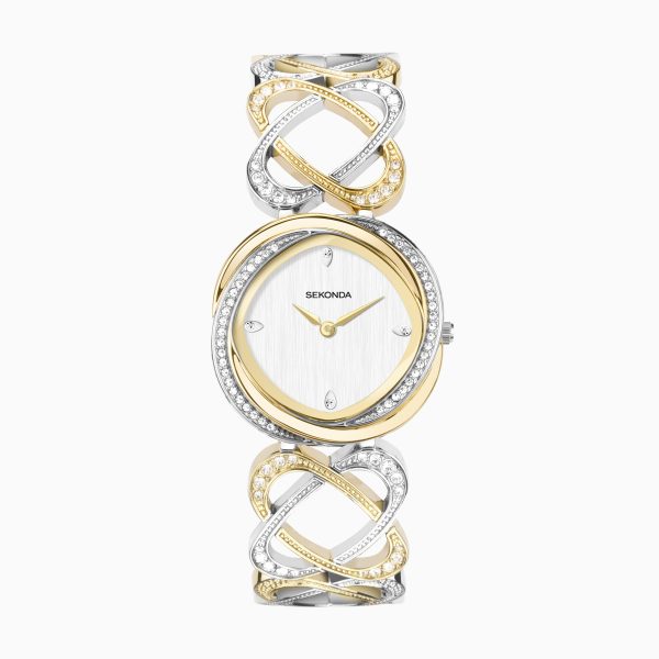 Hidden Hearts Ladies Watch  –  Two Tone Alloy Case & Bracelet with Silver Dial