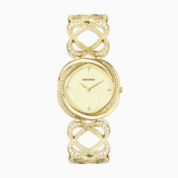 Hidden Hearts Ladies Watch  –  Gold Alloy Case & Bracelet with Champagne Dial