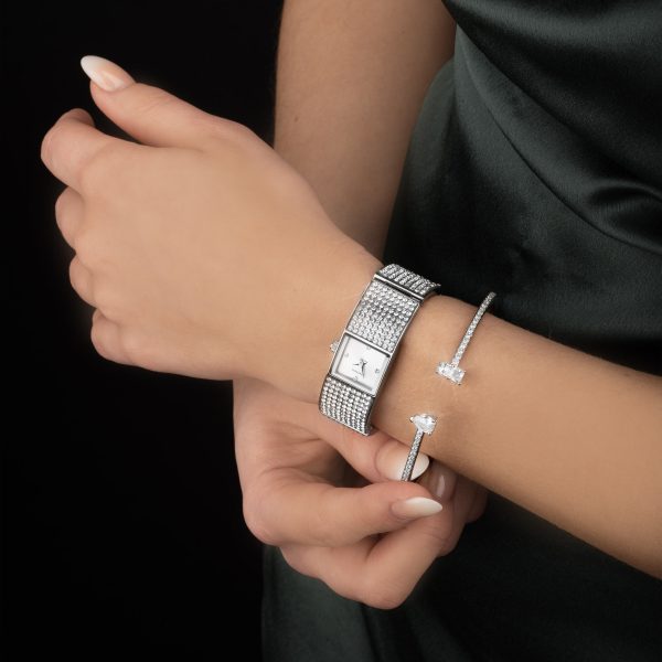 Crystal Ladies Watch  –  Silver Alloy Case & Bracelet with Silver Dial 3
