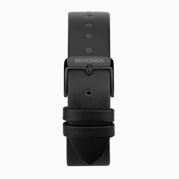Minimal Ladies Watch  –  Black Alloy Case & Leather Strap with Black Dial 2