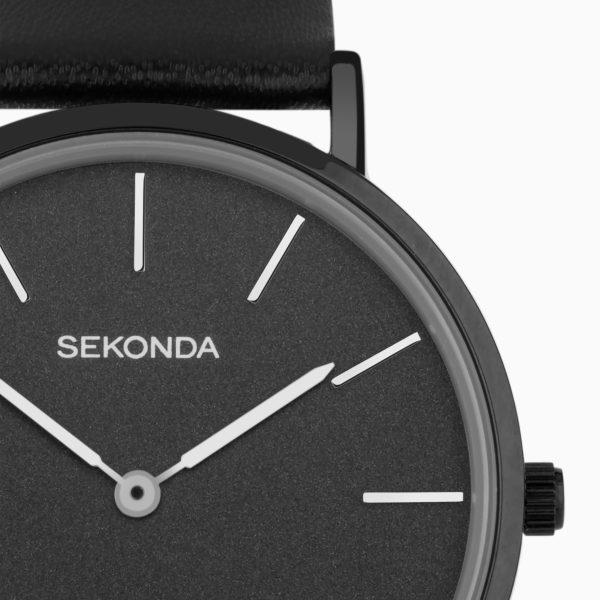 Minimal Ladies Watch  –  Black Alloy Case & Leather Strap with Black Dial 4