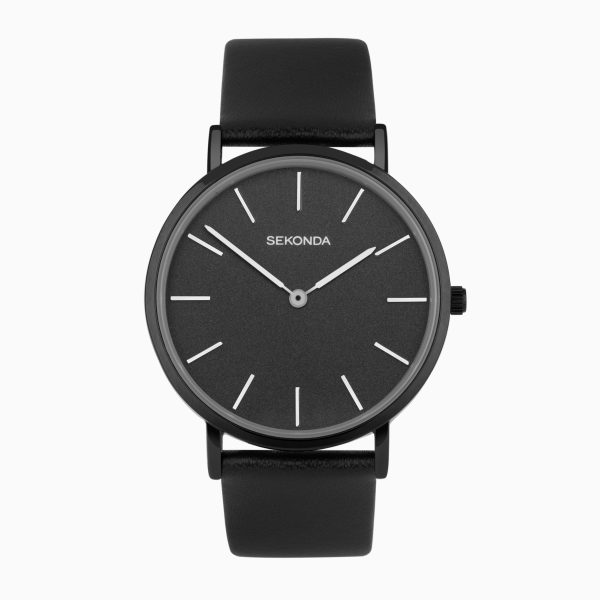 Minimal Ladies Watch  –  Black Alloy Case & Leather Strap with Black Dial