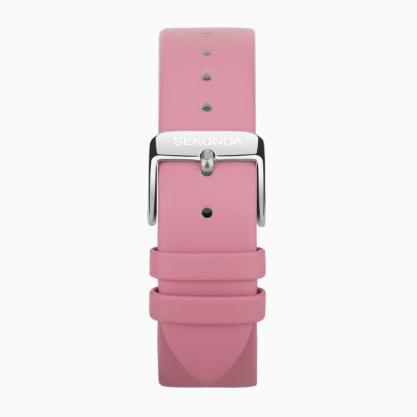 Minimal Ladies Watch  –  Silver Alloy Case & Pink Leather Strap with Pink Dial 2