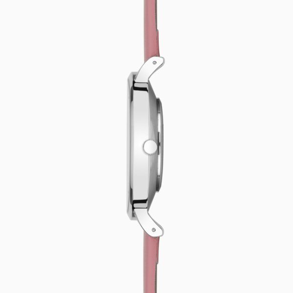 Minimal Ladies Watch  –  Silver Alloy Case & Pink Leather Strap with Pink Dial 5
