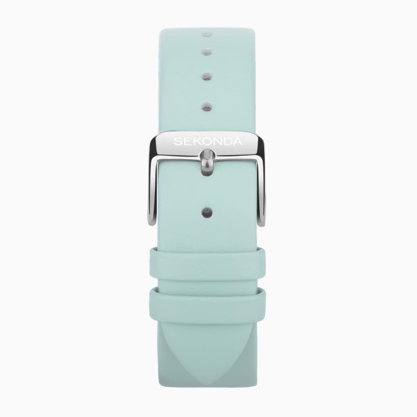 Minimal Ladies Watch  –  Silver Alloy Case & Green Leather Strap with Green Dial 2
