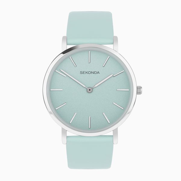 Minimal Ladies Watch  –  Silver Alloy Case & Green Leather Strap with Green Dial