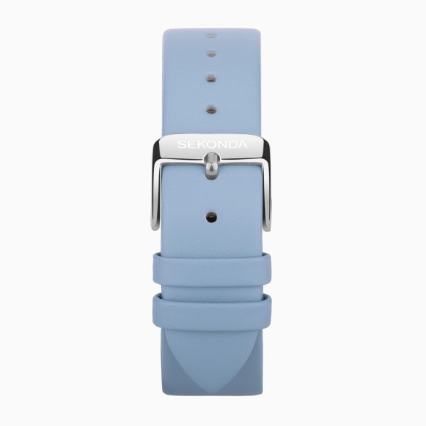 Minimal Ladies Watch  –  Silver Alloy Case & Blue Leather Strap with Blue Dial 2