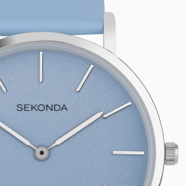 Minimal Ladies Watch  –  Silver Alloy Case & Blue Leather Strap with Blue Dial 4
