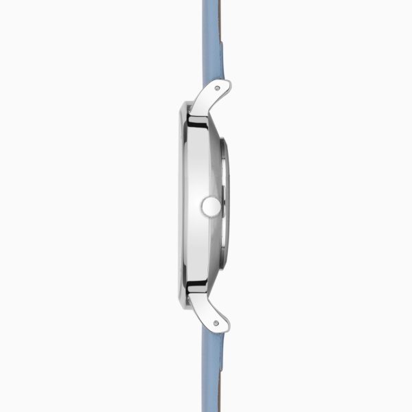 Minimal Ladies Watch  –  Silver Alloy Case & Blue Leather Strap with Blue Dial 5