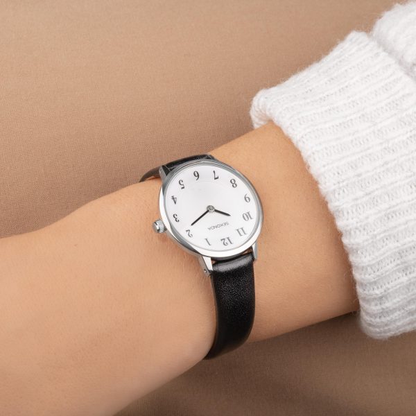 Easy Reader Ladies Watch  –  Silver Brass Case & Black Leather Strap with White Dial 3