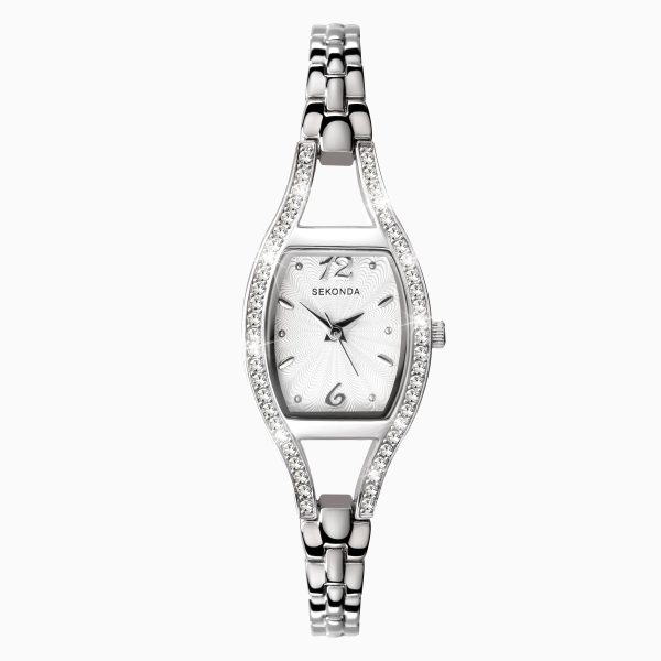 Cocktail Ladies Watch  –  Silver Case & Alloy Bracelet with Silver White Dial
