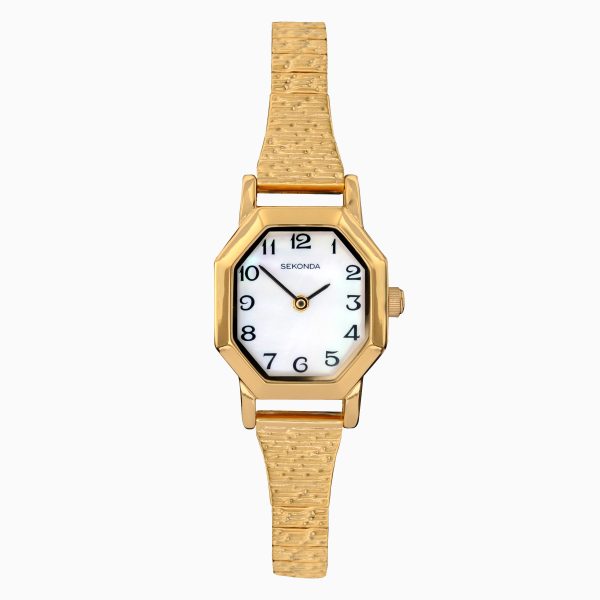 Easy Reader Ladies Watch  –  Gold Case & Stainless Steel Expander with White Dial