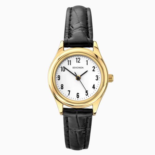 Easy Reader Ladies Watch  –  Gold Case & Leather Upper Strap with White Dial