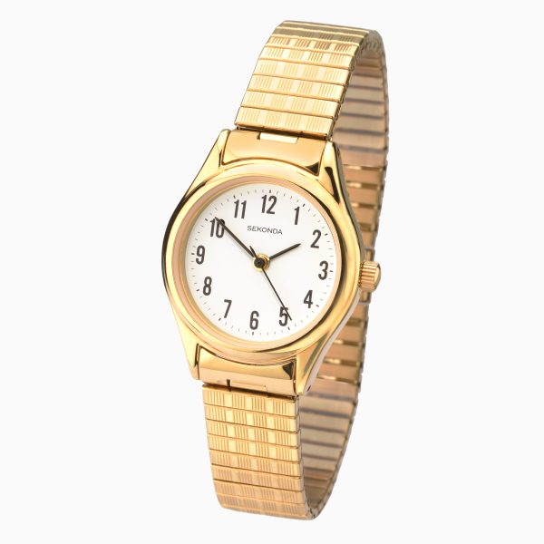Easy Reader Ladies Watch  –  Gold Case & Stainless Steel Expander with White Dial 2