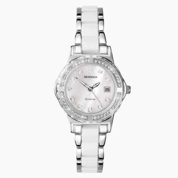 Day To Night Ladies Watch  –  Silver Case & Alloy Bracelet with White Dial