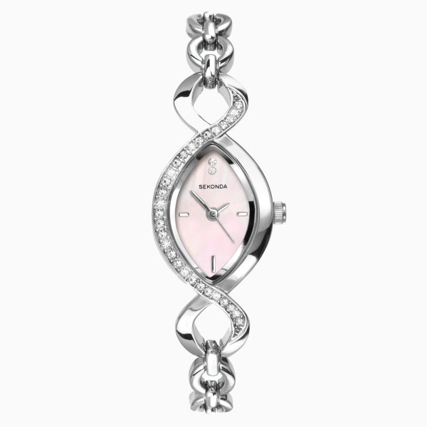 Cocktail Ladies Watch  –  Silver Case & Alloy Bracelet with Pink Dial