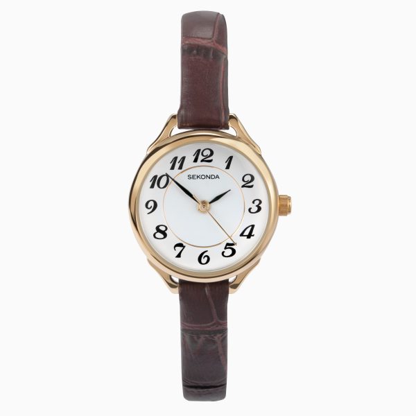Easy Reader Ladies Watch  –  Gold Case & Leather Strap with White Dial