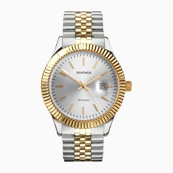 Men’s Classic Watch  –  Silver Alloy Case & Two Tone Stainless Steel Bracelet with Silver Dial