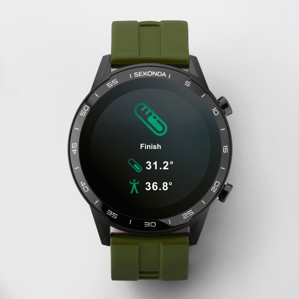 Active Smart Watch  –  Black Case & Khaki Silicone Strap 4