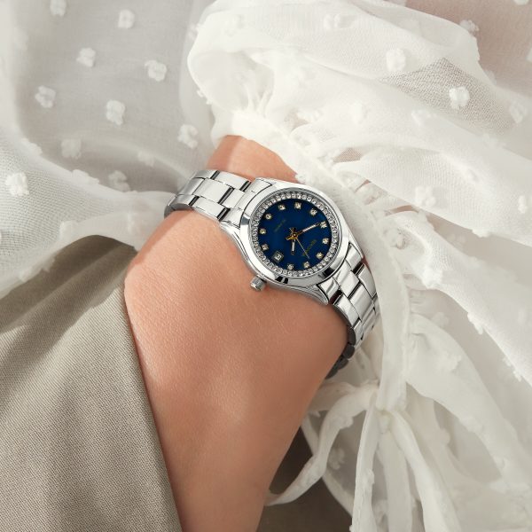 Catherine Ladies Watch  –  Silver Case & Bracelet with Blue Dial 4