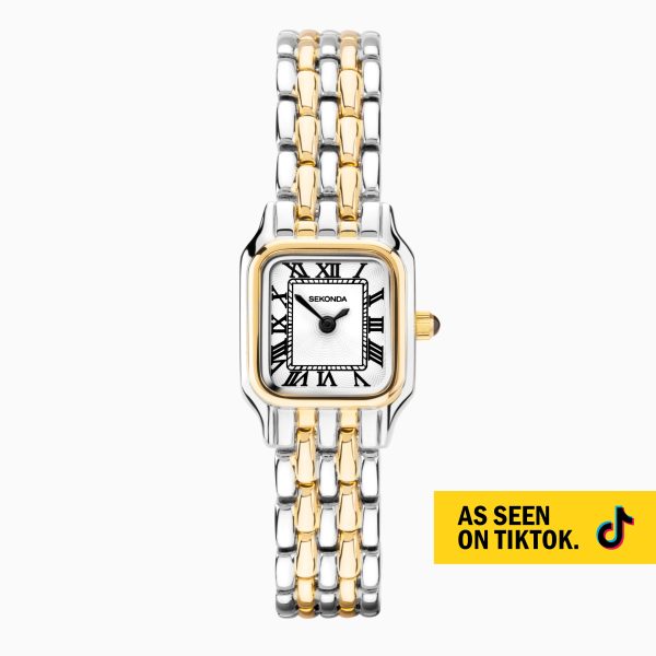 Monica Ladies Watch  –  Two Tone Case & Alloy Bracelet with White Dial