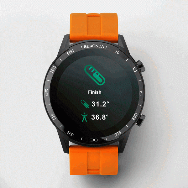 Active Smart Watch  –  Black Case & Orange Silicone Strap 4