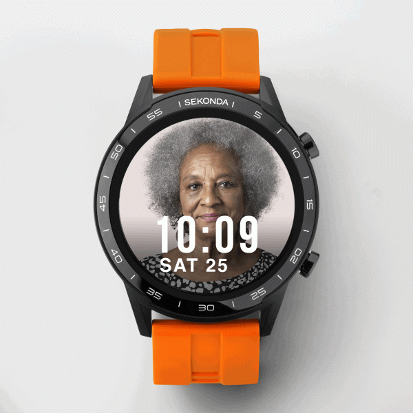 Active Smart Watch  –  Black Case & Orange Silicone Strap 2
