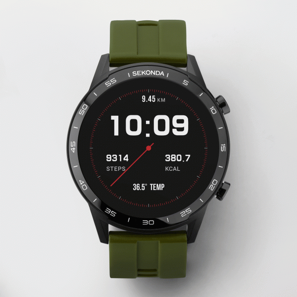 Active Smart Watch  –  Black Case & Khaki Silicone Strap 2