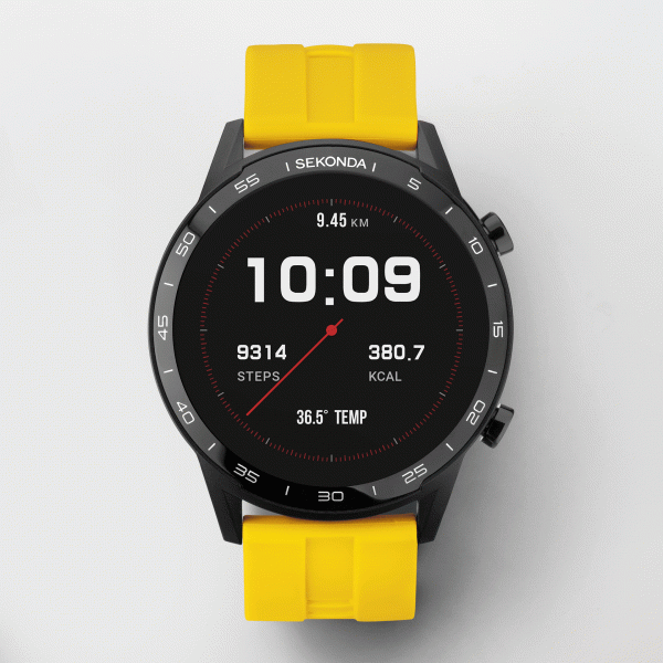 Active Smart Watch  –  Black Case & Sekonda Yellow Silicone Strap 2