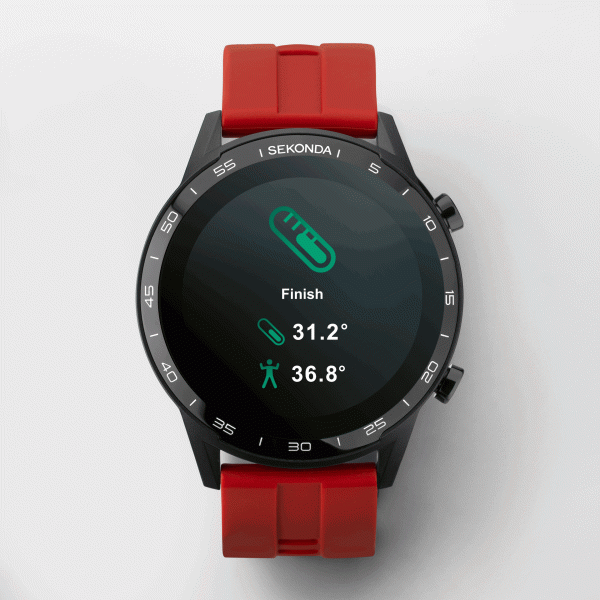 Active Smart Watch  –  Black Case & Red Silicone Strap 4