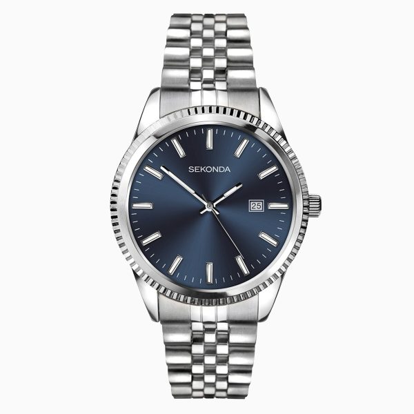 King Men’s Watch  –  Silver Case & Stainless Steel Bracelet with Blue Dial