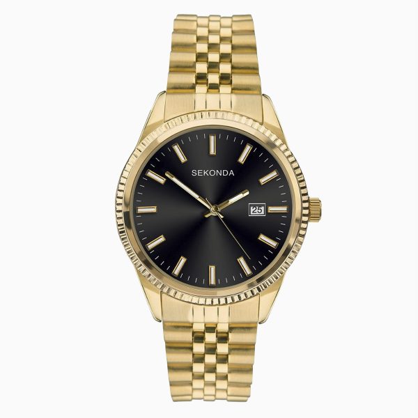 King Men’s Watch  –  Gold Case & Stainless Steel Bracelet with Black Dial