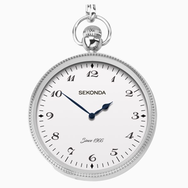 Men’s Pocket Watch  –  Silver Case & Brass Chain with White Dial