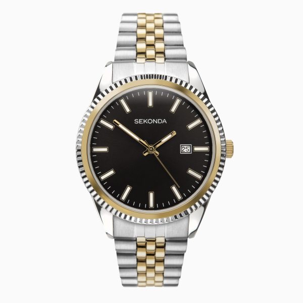 King Men’s Watch  –  Two Tone Case & Stainless Steel Bracelet with Black Dial