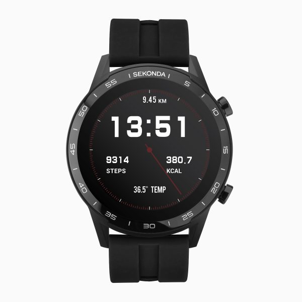 Active Smart Watch  –  Black Case & Black Silicone Strap