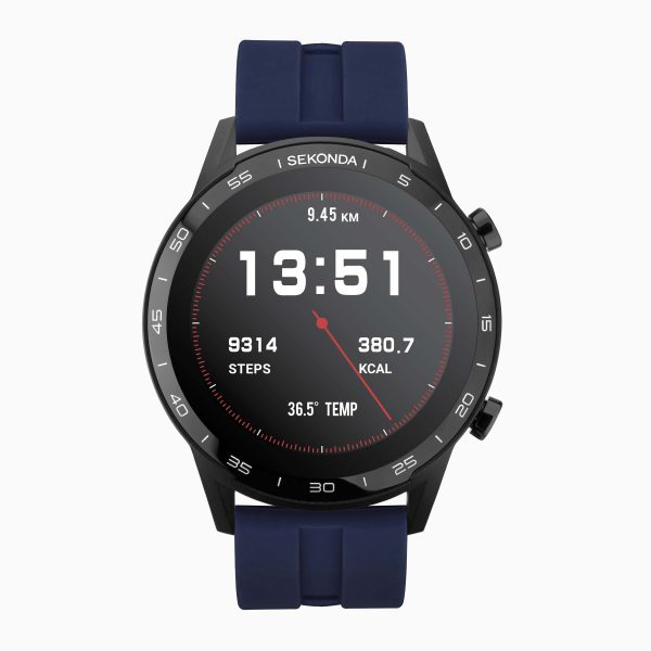 Active Smart Watch  –  Black Case & Blue Silicone Strap