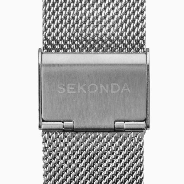 Nordic Men’s Watch  –  Silver Case & Stainless Steel Mesh Bracelet with White Dial 3
