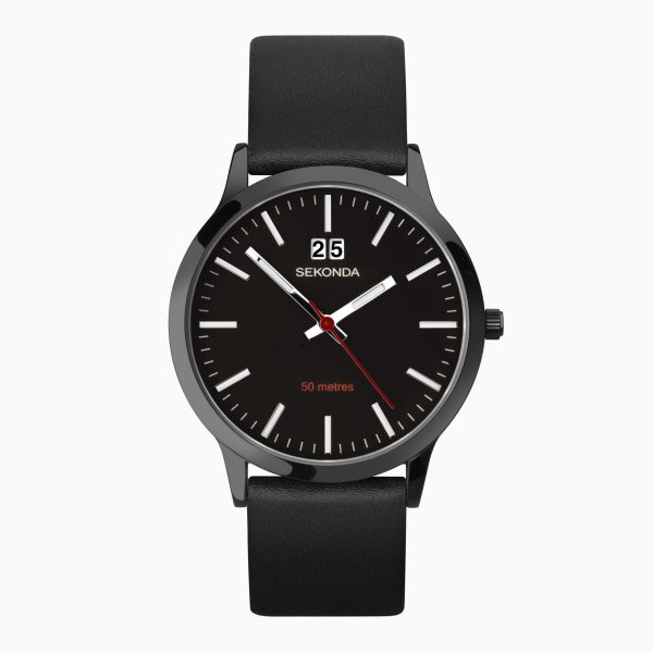 Nordic Men’s Watch  –  Black Case & Leather Strap with Black Dial