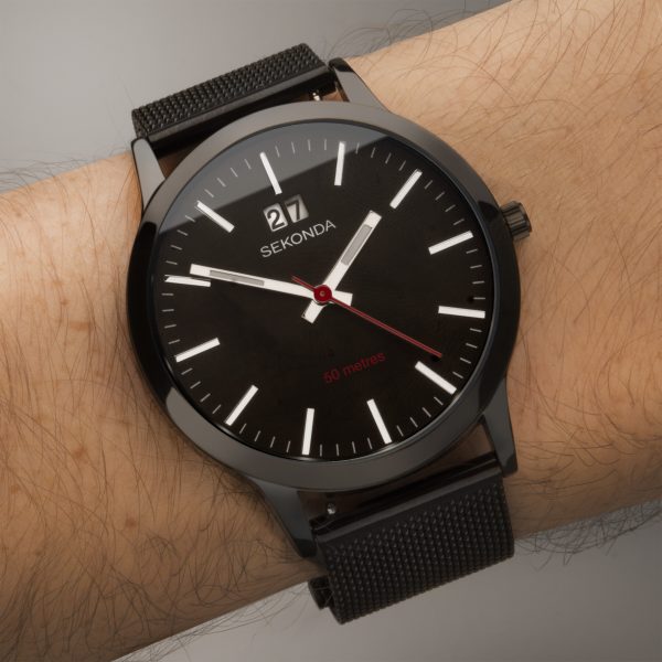 Nordic Men’s Watch  –  Black Case & Stainless Steel Mesh Bracelet with Black Dial 5