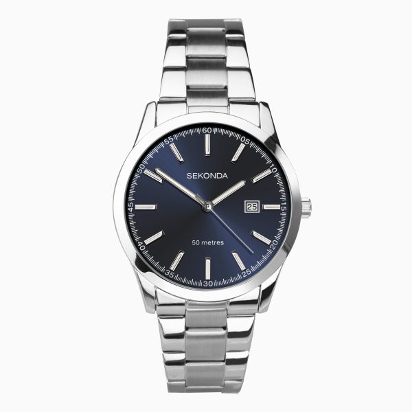 Taylor Men’s Watch  –  Silver Case & Stainless Steel Bracelet with Blue Dial