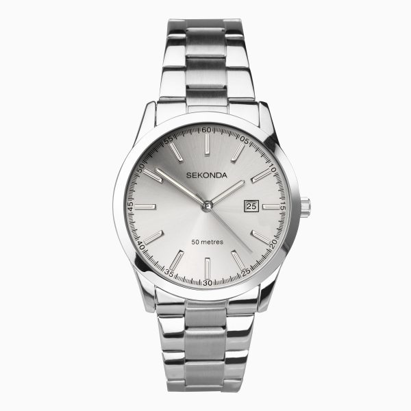 Taylor Men’s Watch  –  Silver Case & Stainless Steel Bracelet with Silver White Dial