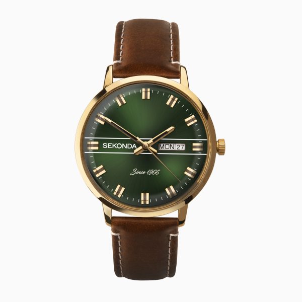 Originals Men’s Watch  –  Gold Case & Brown Leather Strap with Green Dial