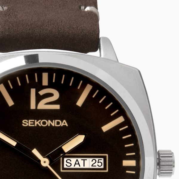Airborne Men’s Watch  –  Silver Case & Brown Leather Strap with Black Dial 6