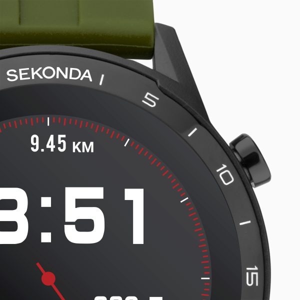 Active Smart Watch  –  Black Case & Khaki Silicone Strap 7