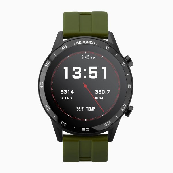 Active Smart Watch  –  Black Case & Khaki Silicone Strap