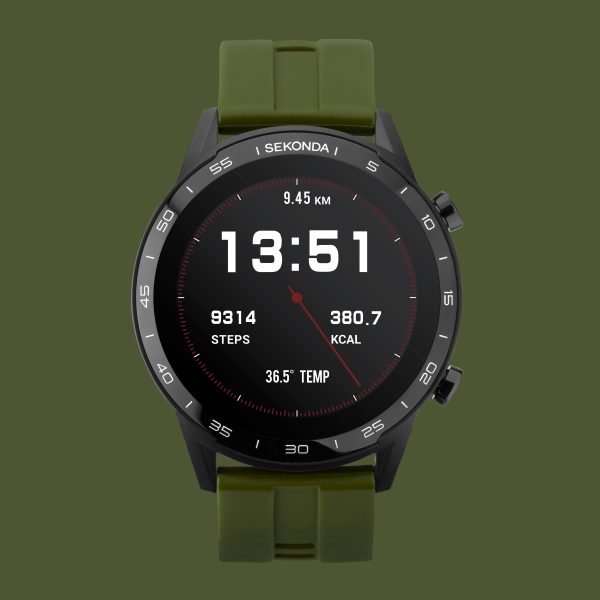 Active Smart Watch  –  Black Case & Khaki Silicone Strap 5