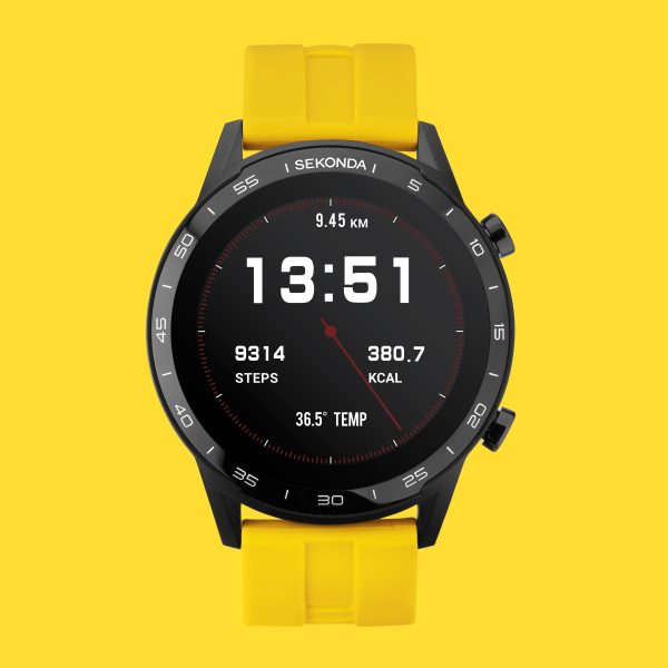 Active Smart Watch  –  Black Case & Sekonda Yellow Silicone Strap 5